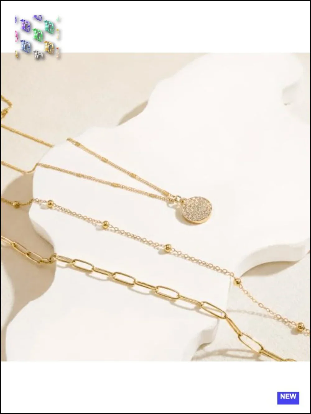3 Piece Layered Necklace Set - Paperclip, Satellite & CZ Pendant - 14K Gold